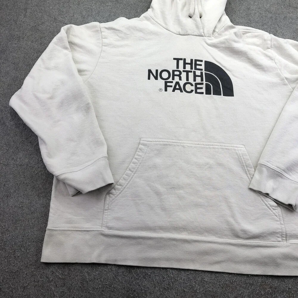 The North Face Hoodie Mens 2XL White Pullover Fleece Sweatshirt Big Logo Graphic